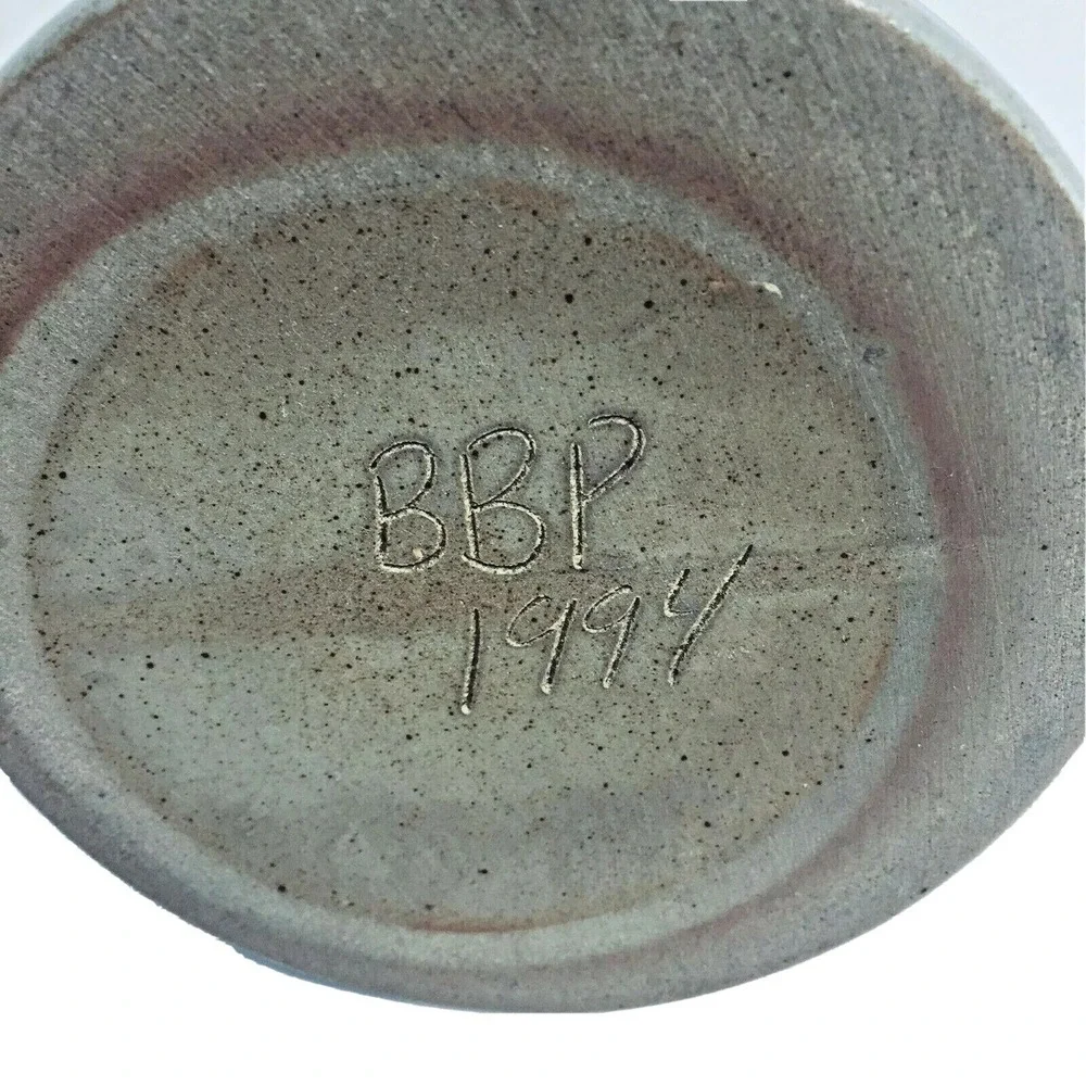 BBP 1994 Vintage Salt Glaze Stoneware Canister Blue Heart Hand Painted Crock Lid